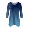 Women's Fashion Casual V-neck Gradual Print Seven-point Sleeve Shirt Belted Loose Comfortable Top
