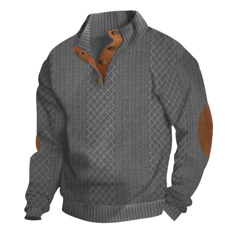 2025 Spring/Autumn Men's European Size Stand Collar Long Sleeve Jacquard Knit Sweater for Casual Outdoor Wear.