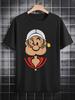 Casual Crew Neck T-shirt with Popeye Cartoon Print – Black Short Sleeve Summer Tee