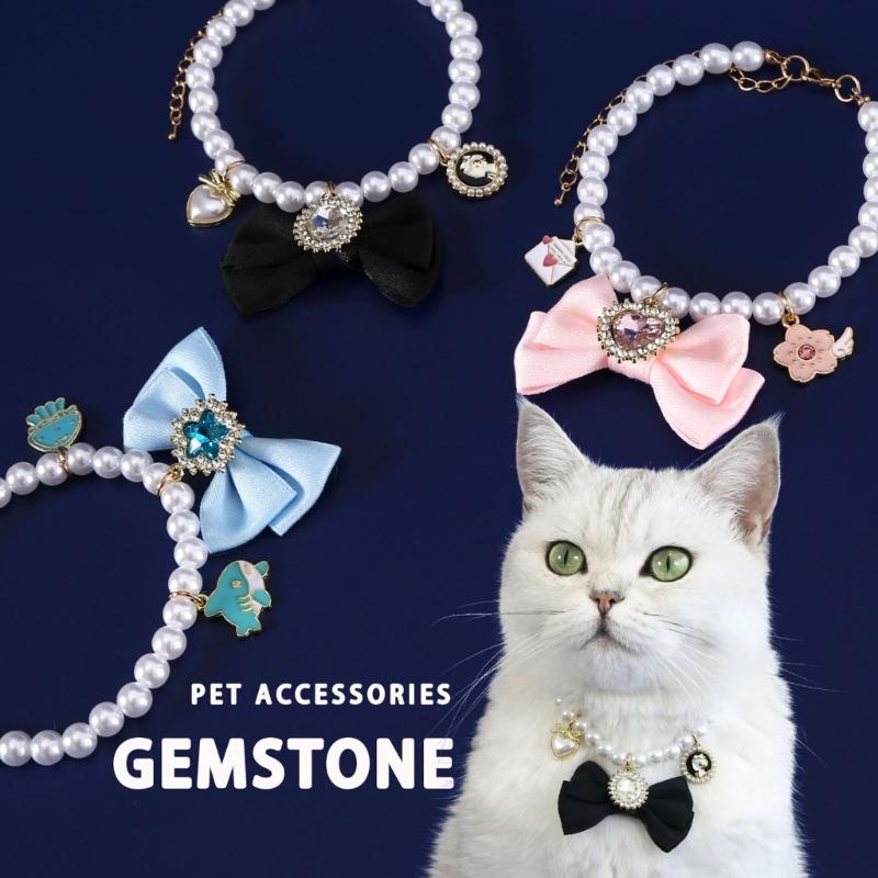 Pet Wedding Pearls Collar Jeweled Necklace Studded Glinting Rhinestones Heart Wedding Costume