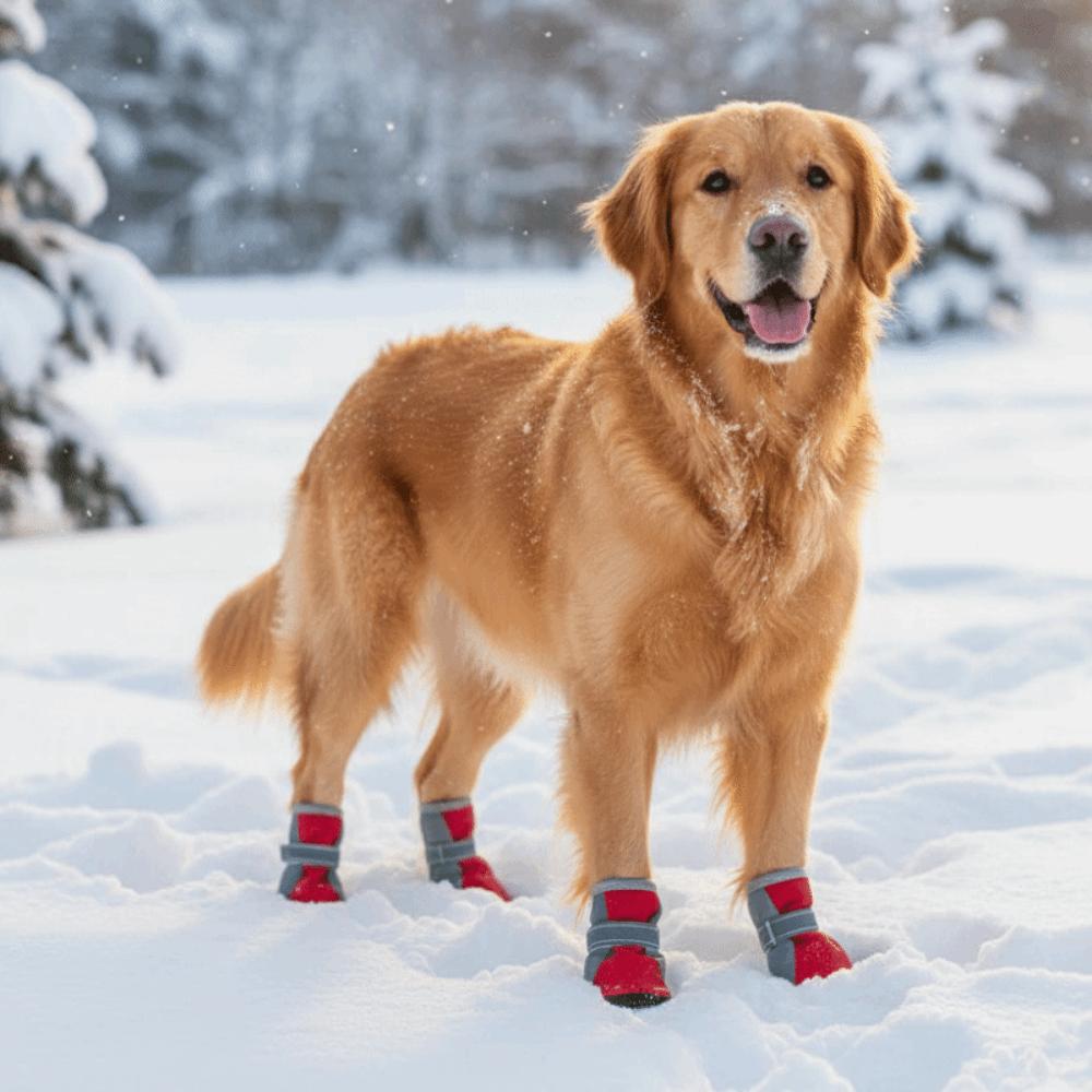 4pcs/set Warm Dog Cotton Shoes Thickened Reflection Anti-Slip Dog Shoes Wear-Resistant Comfortable Dog Paw Protector