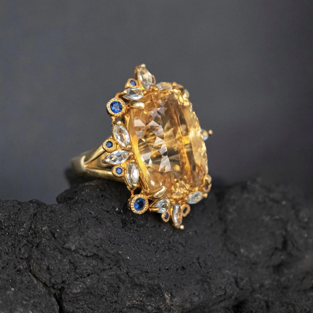 Topaz Women's Ring Creative Color Treasure Vintage Ice Flower Jewelry Large Carat Zircon Women's Ring