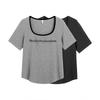 Plus Size Square Neck Embroidered Slim Fit Irregular Summer Top for Women