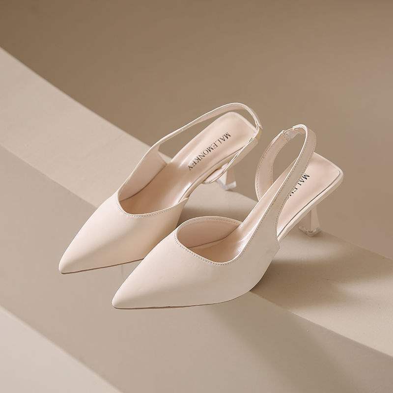 Beige pointed sandals women's summer 2025 new retro elegant temperament high heels with skirt fairy style single shoes