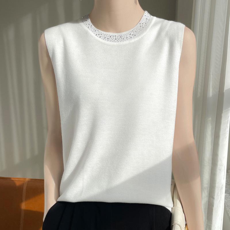 Crew Neck Knitted Vest Women's Summer Fashion Versatile Sleeveless Suspender High-end Top