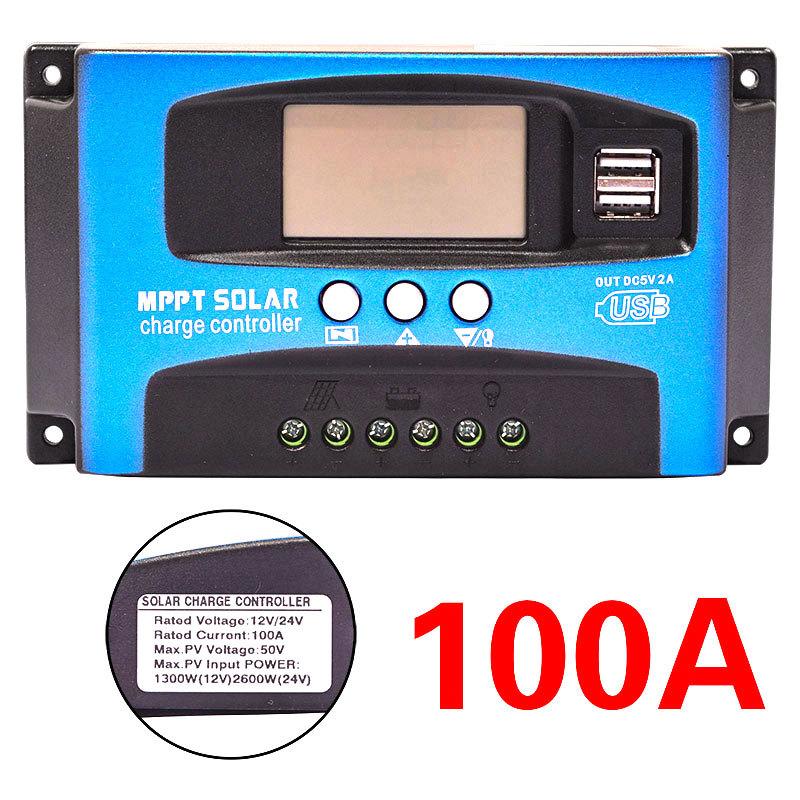 MPPT Solar Charge Controller 30A 40A 50A 60A 100A 12V 24V Auto Dual USB Load Discharger Solar Panel Regulator LCD Display