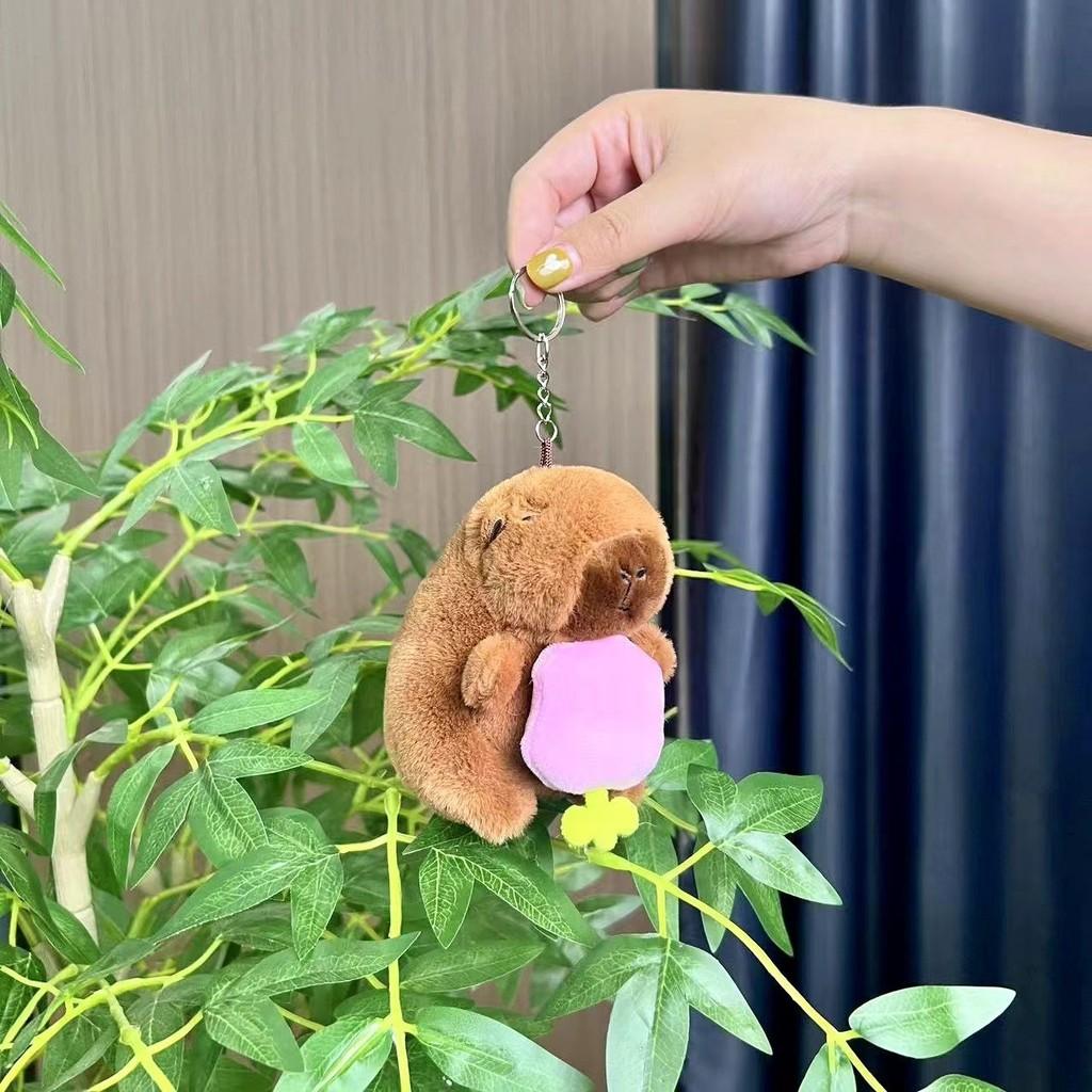 Capybara 11cm Fashionable Plush Keychain With Adorable Strawberry Hat Great Personalization For