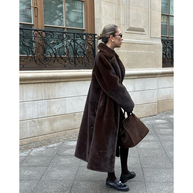 Damen S Faux Fur Langer Mantel Mit Gürtel Dicke Warme Oberbekleidung