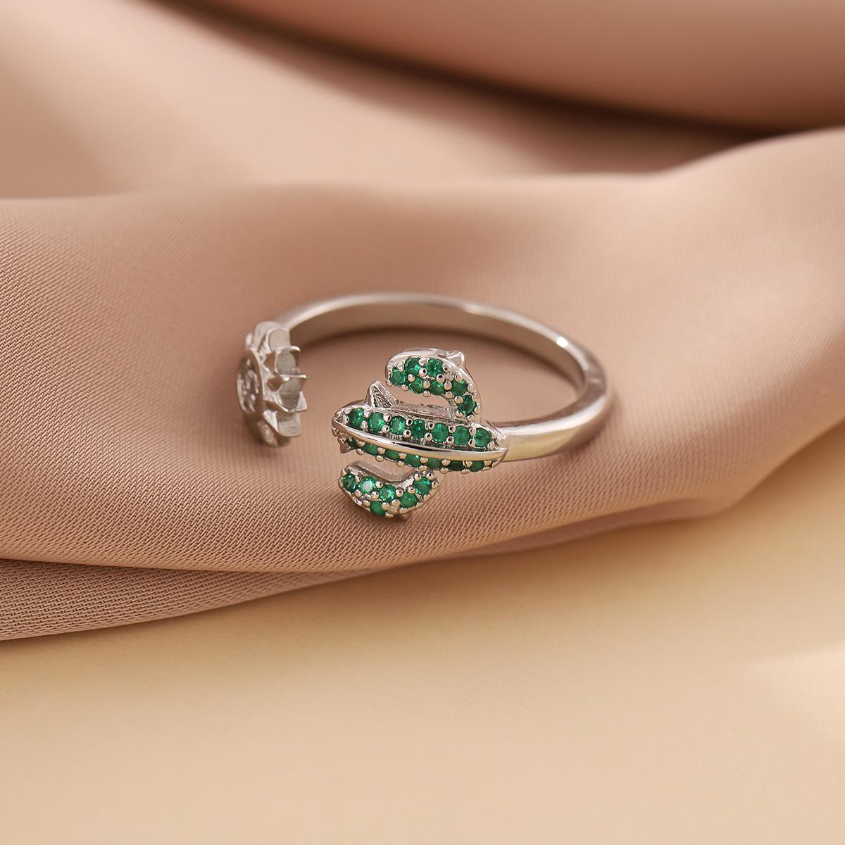 

New Fashion Personality Cactus And Sun 925 Sterling Silver Sweet Popular Opening Rings R383 срібний