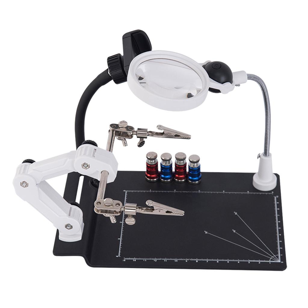 Welding-Magnifying Glass with 2 LED Light Lens-Auxiliary Clip Loupe-Desk Top Magnifier-Third Hand Soldering Repair Tool