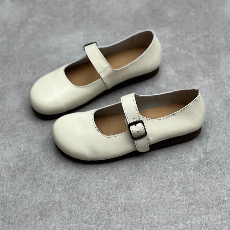 Handmade Leather Single Shoes Soft Leather Soft Sole Flat Round Toe Casual Women's Shoes