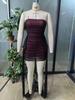 Women's Sleeveless Knit Mesh Bandeau Ribbon Bodycon Evening Dress