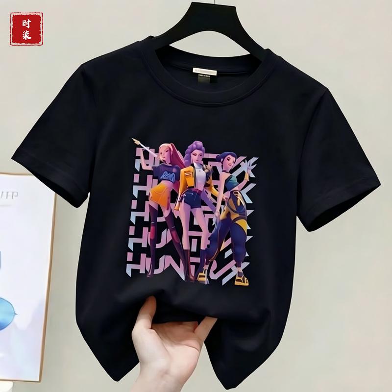 Childrens Kpop Demon Hunter Tshirt girls shortsleeved Tshirt childrens Saja Tshirt childrens casual clothing