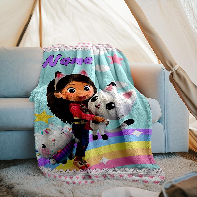 Personalized Custom Name Blanket - Gabby's Dollhouse Print Design,Blanket for Sofa,Bed,Travel,Camping - Soft and Warm, Great Gift