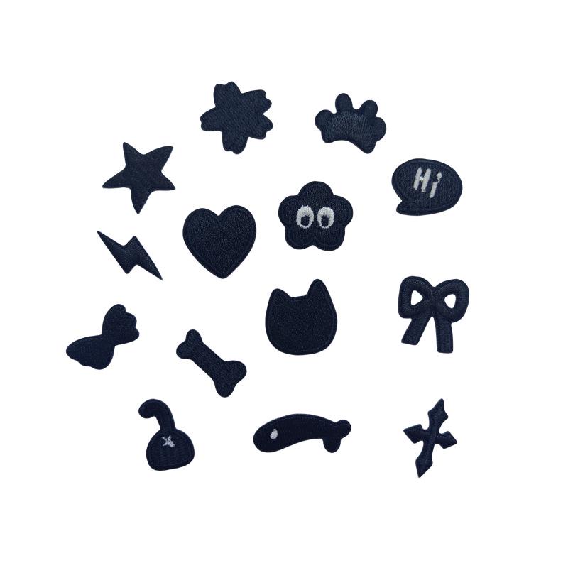 Small Cute Black Cloth Iron-On Patch: Embroidered, Self-Adhesive Clothing Decoration