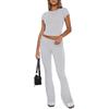 Damen Freizeit Zweiteiler Set Langarm Rundhals Crop Top Hohe Taille Schlaghosen Gestrickt Einfarbig Loungewear Passendes Outfit Set