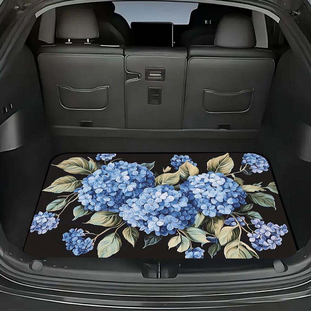 1pc Hand-Painted Blue Hydrangea Floral Trunk Mat Stylish Printed Car Mat Durable And Non-Slip Suitable for Car Truck And SUV 75*100cm