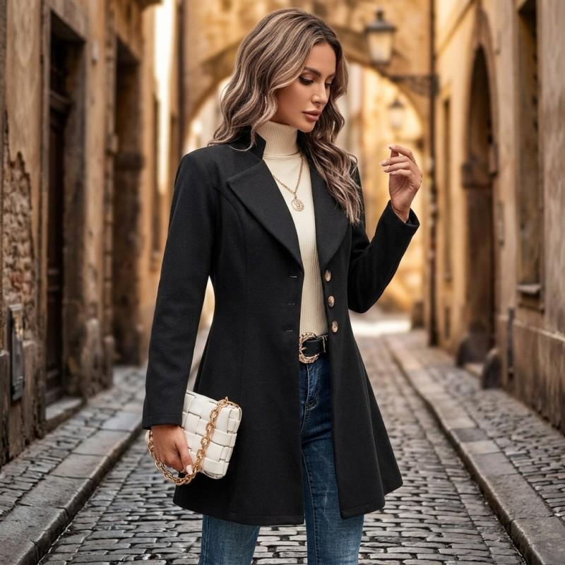 Damen Mittellanger Wollmischungs-Mantel 2026 Herbst Schmal geschnitten Halbt turtleneck Überzieher