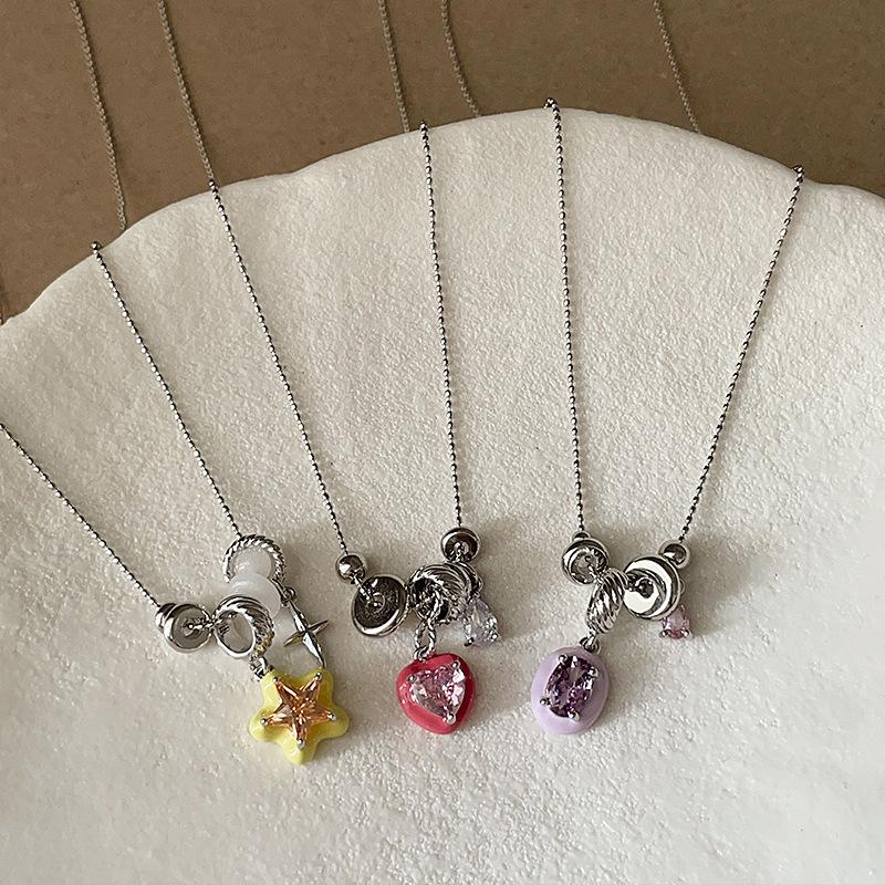 Long Tassel Necklace Water Droplet Star Shaped Heart-shaped Multi Pendant Sweet and Cool Fashionable Versatile Collarbone Chain