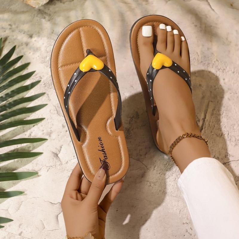 Fashion Trendy Cartoon Polka Dot Flip Flops Women's 2025 Summer New Beach Outerwear Flat Bottom Clip Toe Slippers Rubber Outsole