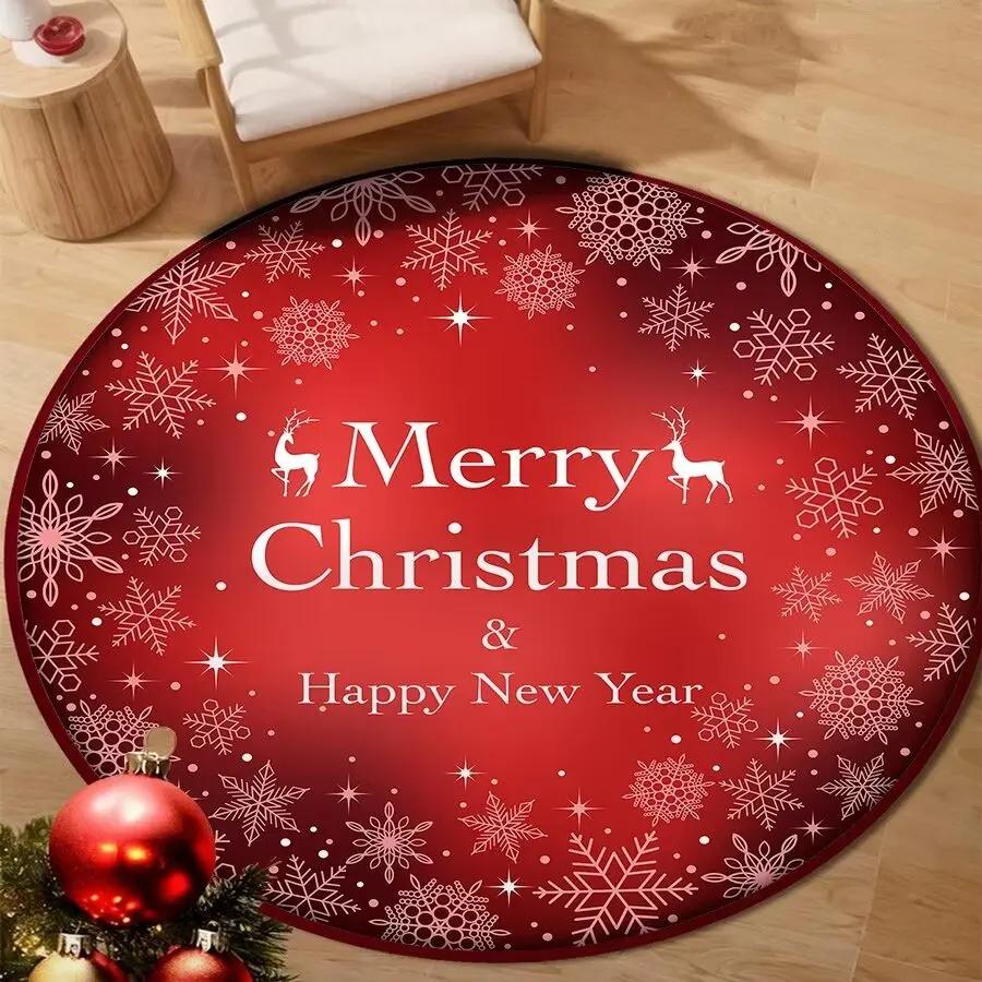 Christmas Snowflake Round Carpet for Living Room Decoration New Year Home Bedroom Large Rug Soft Non-slip Cloakroom Floor Mat