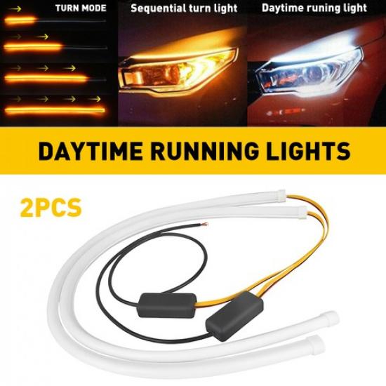 60cm LED DRL Switchback Tube Light Strip Amber Sequential Flowing Turn Signal US