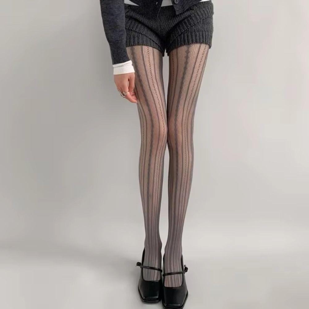 Sexy Hollowed Fishnet Pantyhose Striped Elastic Mesh Stockings Breathable Women's Legging JK Style