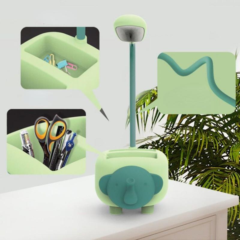 Studie Kleine Schreibtischlampe USB Wiederaufladbare Nachttischlampe Wohnheim Lese-Nachtlicht mit Stifthalter Cartoon Schreibtischlampe