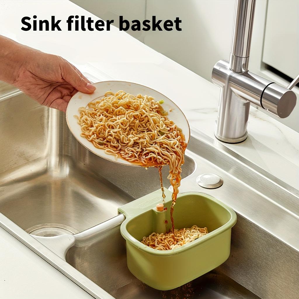 Multifunctional Kitchen Sink Strainer Basket Anti-Clog Press-Type Drainer Modern White, Yellow, and Green Storage Holder