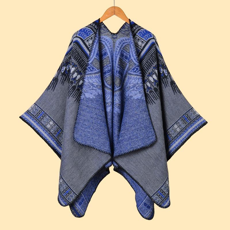 Women's shawl new abstract pattern thickened split-end dual-purpose shawl hot-selling cape