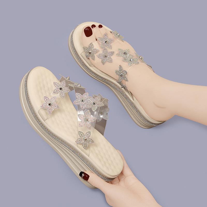 

Wedge heel sandals women s summer new fashion soft sole high heel thick sole transparent high-end one-word sandals women s shoes 40