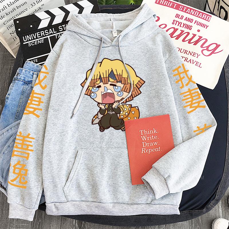 Anime Demon Slayer Agatsuma Zenitsu Cute Graphic Printed Hooded Men Women Manga Hoodies Loose Sweatshirt Harajuku Male Pullover