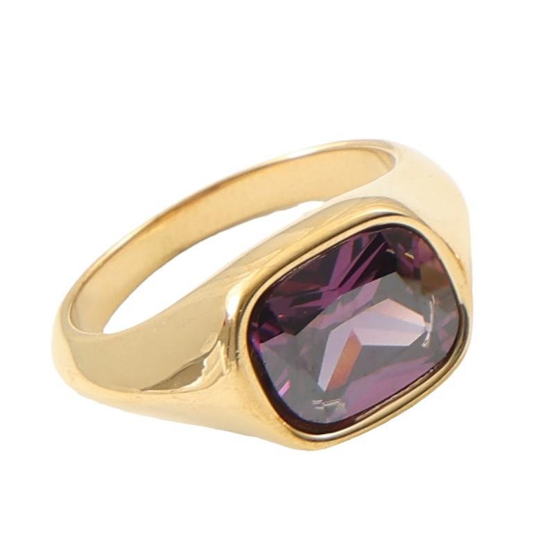 Fashion Purple Zircon Sugar Cube Ring Female Niche Does Not Fade Stacked High-end Ring Titanium Steel Plating