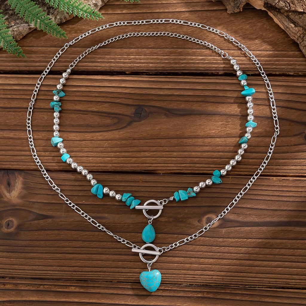 Turquoise Necklace Set Adjustable Length Clavicle Chain Fashionable Multi layer Neckchain Accessories for Parties