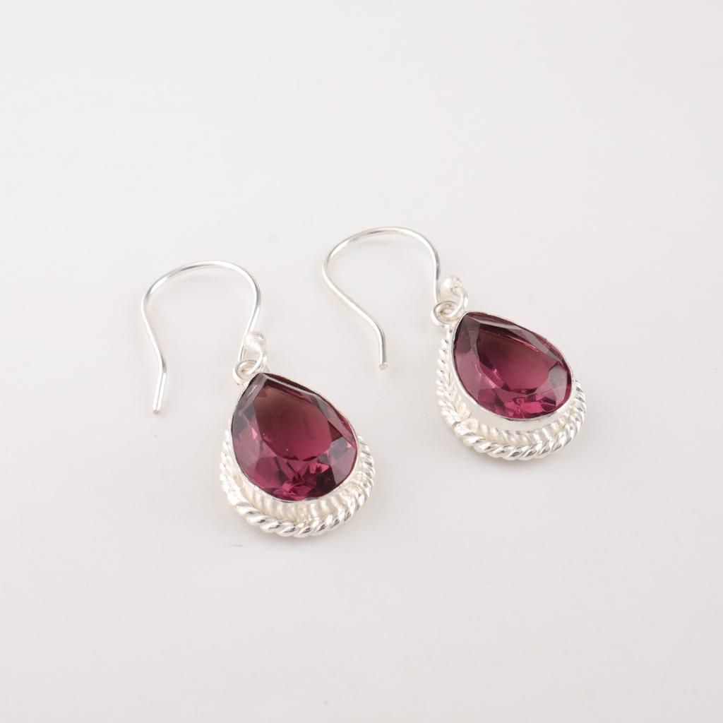 Natural Rhodolite Gemstone 925 Sterling Silver Jewelry Handmade Earrings 1.40" EE-9-37