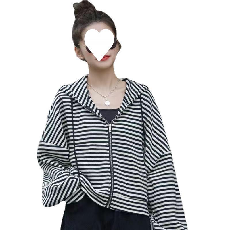 Loose Large Size Skinny Striped Design Long Sleeve Jacket Versatile Sports Jacket