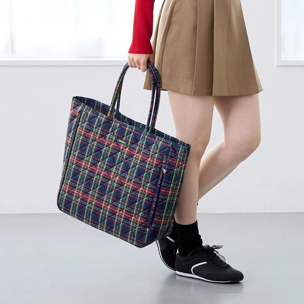 Rootote EU Medium Check Quilted Tote Bag, Women's, 3619, Green