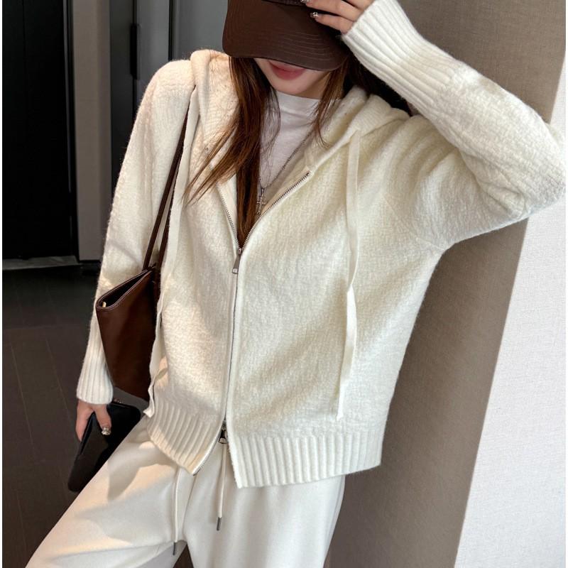 Womens Oversized Hooded Knit Cardigan Sweater Loose Casual Long Sleeve Zip-Up Outerwear