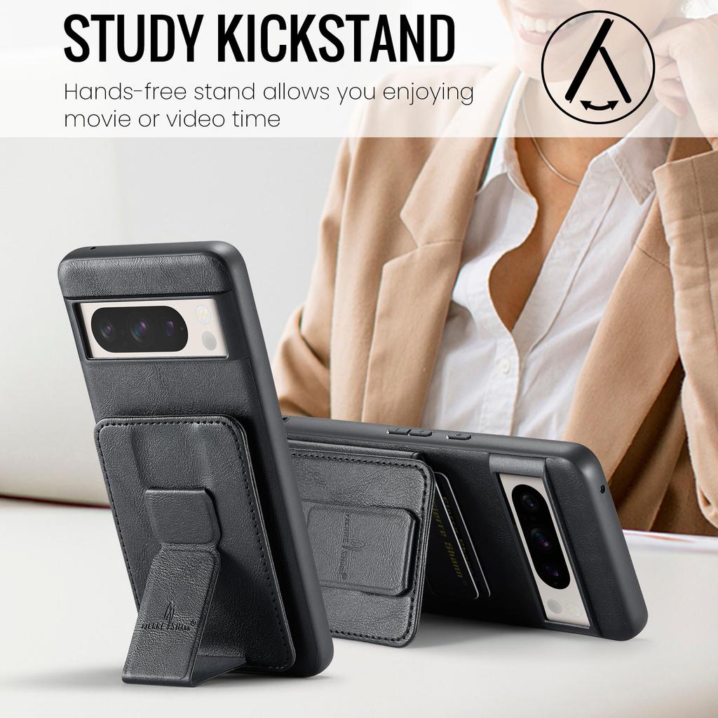 For Google Pixel 8 Pro Case with Card Holder and Kickstand RFID Blocking Leather Coating Back Cover