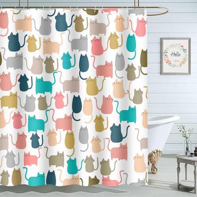 Bunte Katzen Badezimmer Vorhänge Niedliche Tier Kätzchen Heim Dekoration Wasserdichtes Gewebe Duschvorhang mit Haken 72x72 Zoll