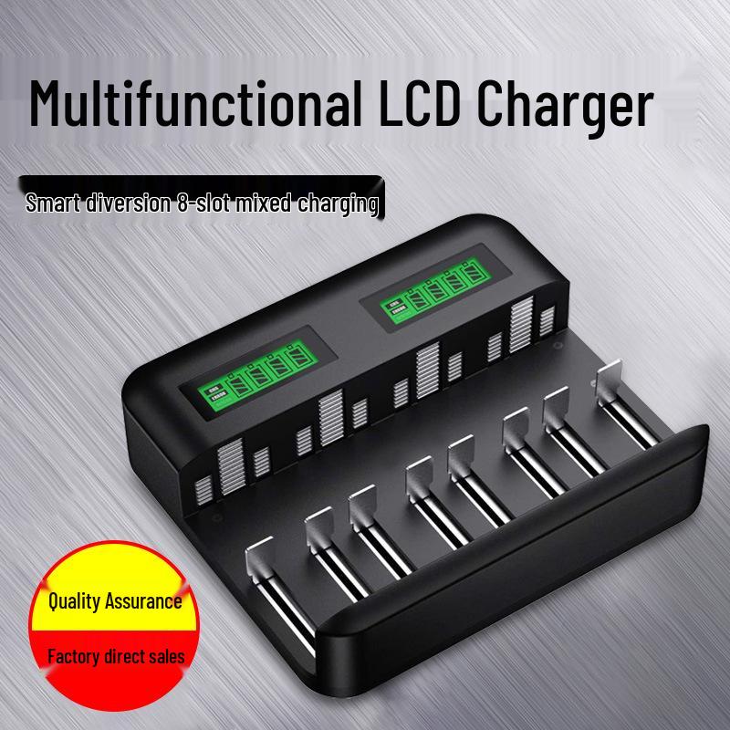 Eight-Slot USB LCD Universal Charger for AA/AAA/C/D Ni-MH Batteries with Type-C Charging