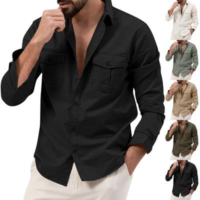 Σχεδιαστής Άνοιξη Καλοκαίρι Ανδρικά Casual Βαμβακερά μονόχρωμα μακρυμάνικα πουκάμισα Φαρδιά πουκάμισα