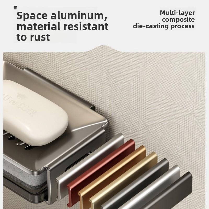 Bathroom Punching Free Household Wall Mounted Space Aluminum Toilet Shelf Soap Drainer Sponge