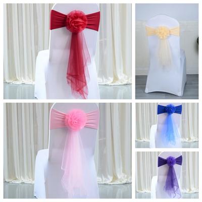 Organza Ribbon Decoration Polyster Flower Chair Back Strap Chair Sashes Romantic European Floral Sash For Chair Back Decor Event