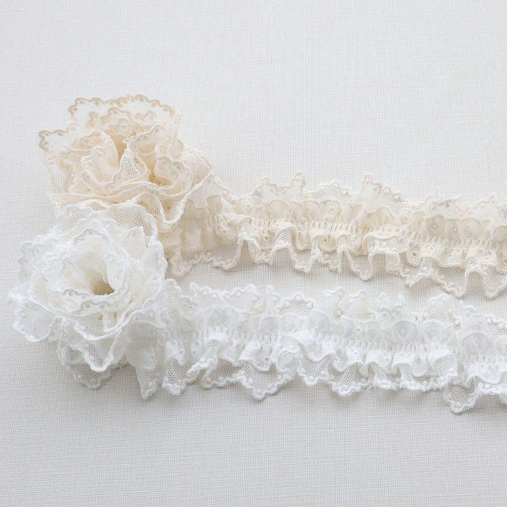 5cm Wide Lace Pleated Ruffles Double Layers Ruffled Embroidered Ruffle Trim DIY 1 Yard Tassel Sewing Decor