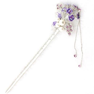 Miaomyao Hair Japanese One Hair Silver [Miaomyao] Hairpin, Ornament, Style, Pearl, Bijou, Flower, Bouquet, Accessory, (Purple)