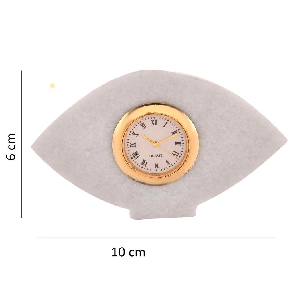Marble Eye-Shaped Table Clock for Eye Doctors | White Marble Desk Clock with Quartz Movement | Ophthalmology Clinic, Hospital & Office Décor