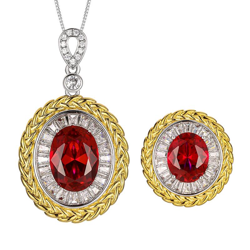 Jewelry Simulation Red Corundum Blue Spinel Jewelry Light Luxury Set 12 * 16-10 * 12