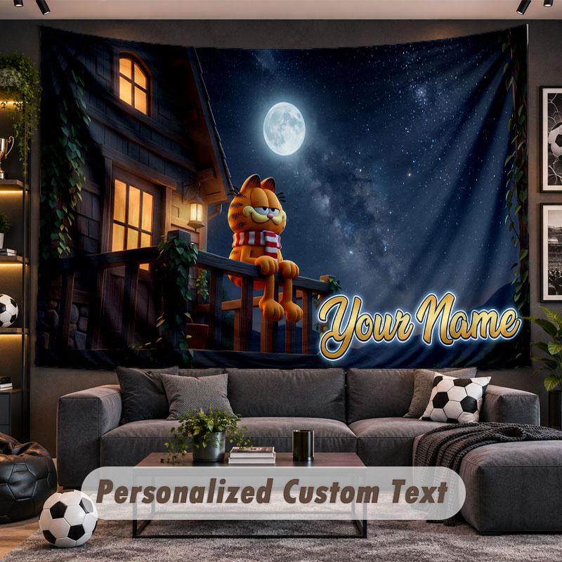 Wall Hanging Tapestry Custom NameGarfield Pattern Personalized Printed Fabric Wall Decor