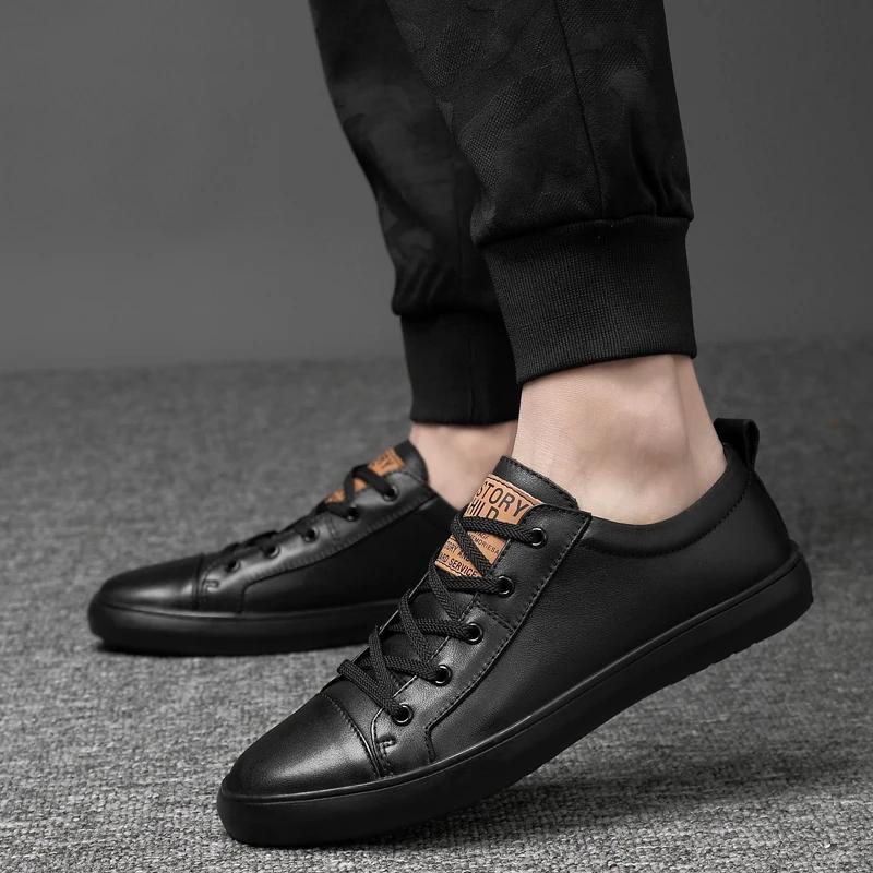 Fashion Spring Men Outdoor Sport Little White Shoes Lace-up Fashion Casual Sneakers Versatile Leather Shoes Elevated Male Board Shoes